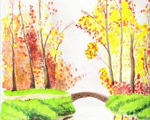 Pont automne Pont sur étang en automne